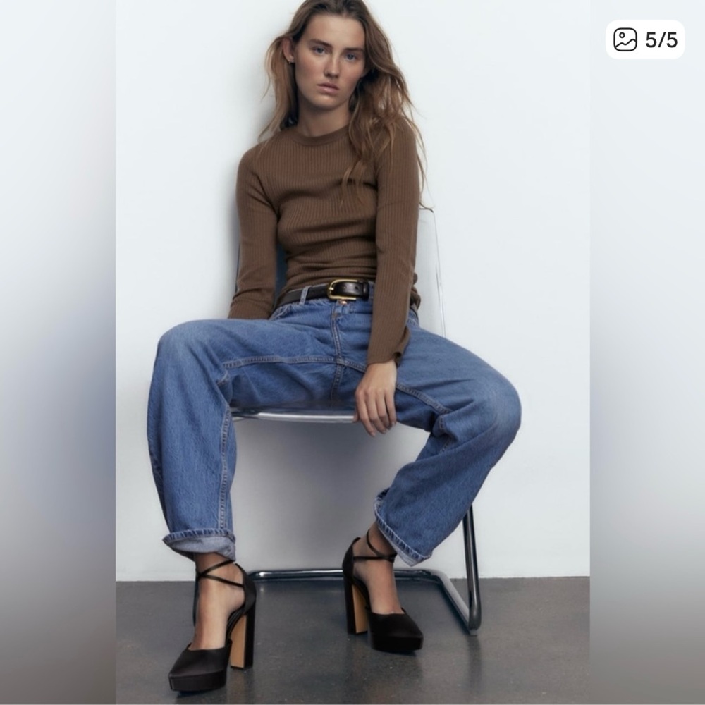 Zara Platform Pointed Toe Ankle Strap Heels Women’s 38 black satin like new